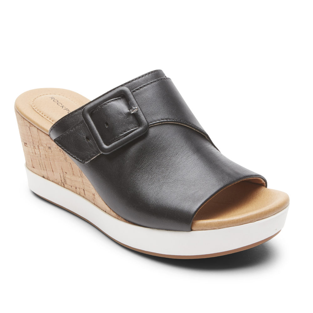 Chinelos Rockport Mulher Pretas - Lyla Buckle - 85267QNDA